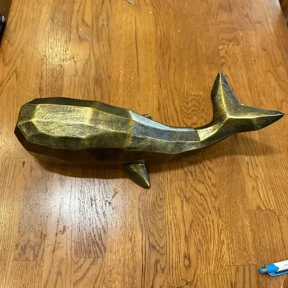 Pier 1 Polyresin Coastal Whale Nautical Sculpture. Antiqued Brushed Gold. Rare - Picture 5 of 7